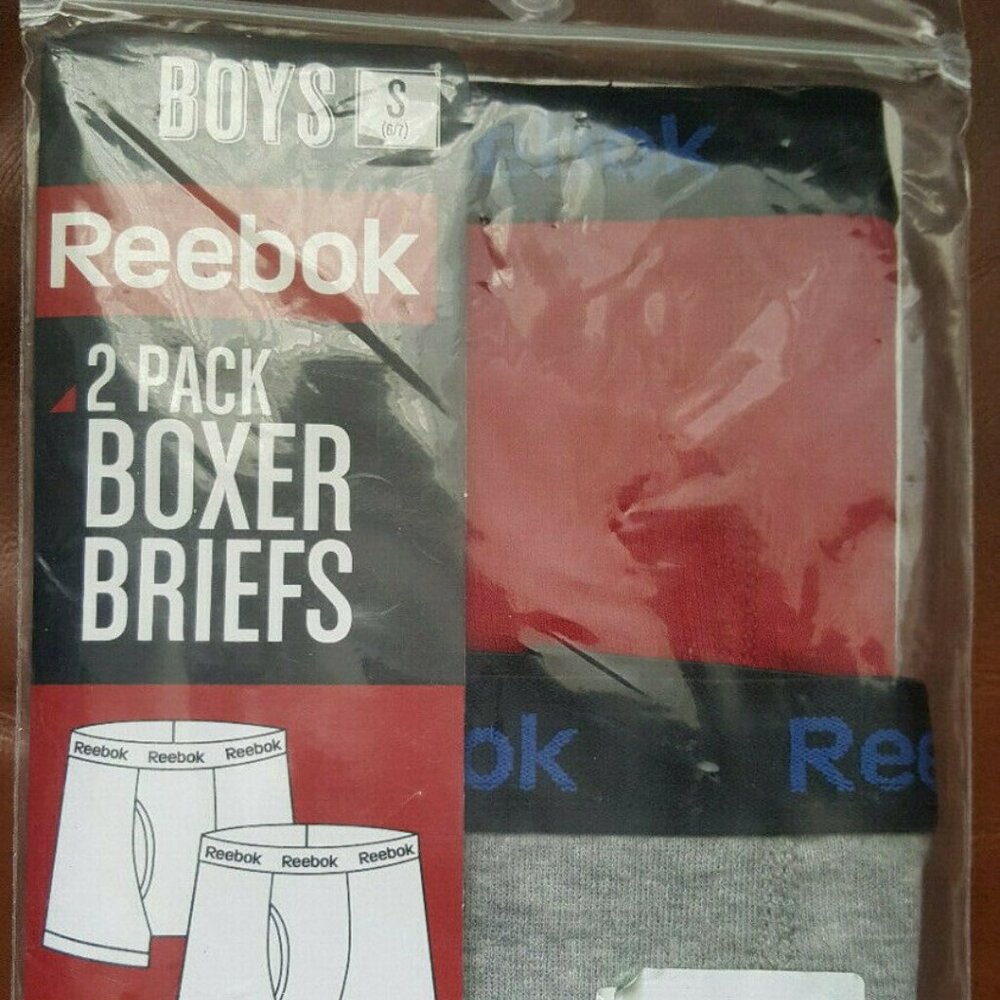 🔥 REEBOK 2 PACK BOXER BRIEFS FOR BOYS 100% COTTON SIZE SMALL (6-7) NEW IN PACK